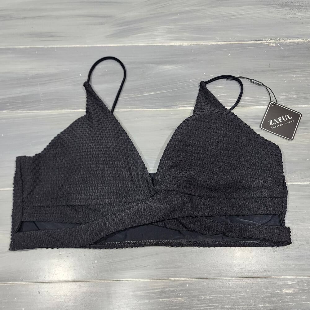 Zaful Swim Bikini Top‎ Black Textured Size XL